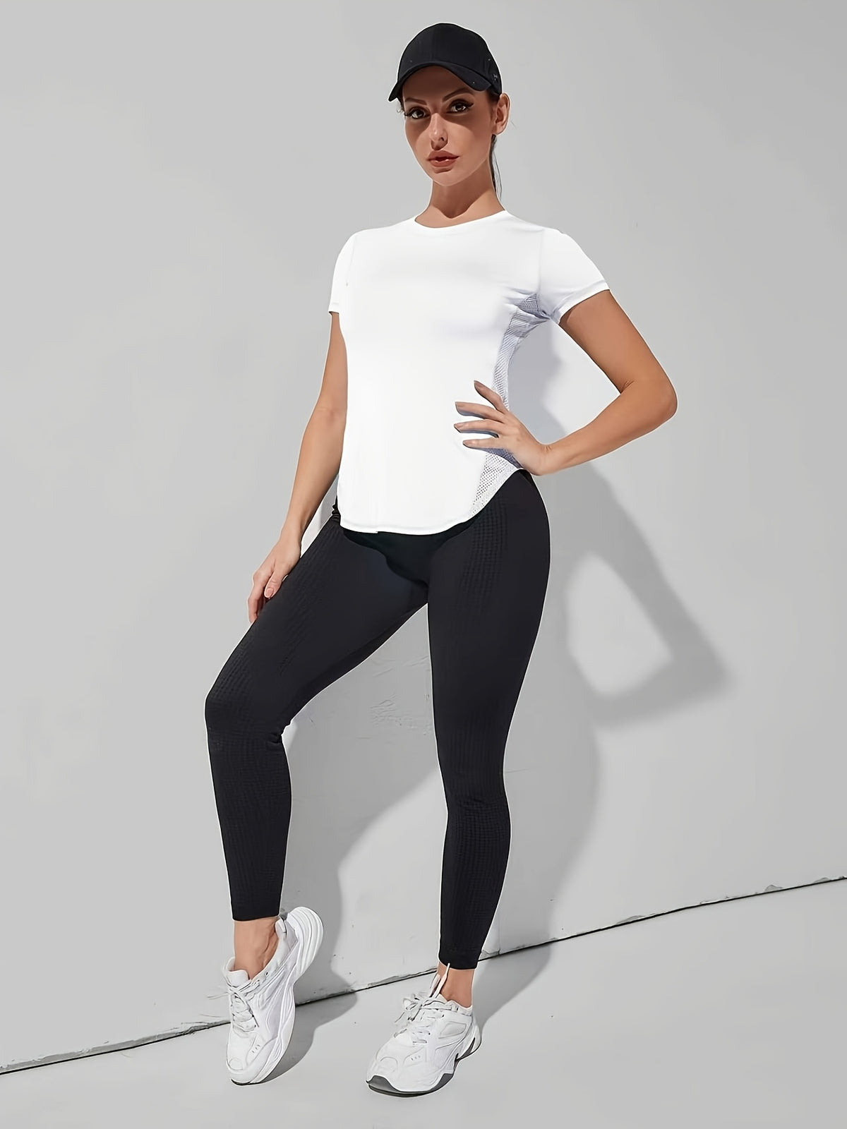 Side Mesh Waist Cinching Tee - White