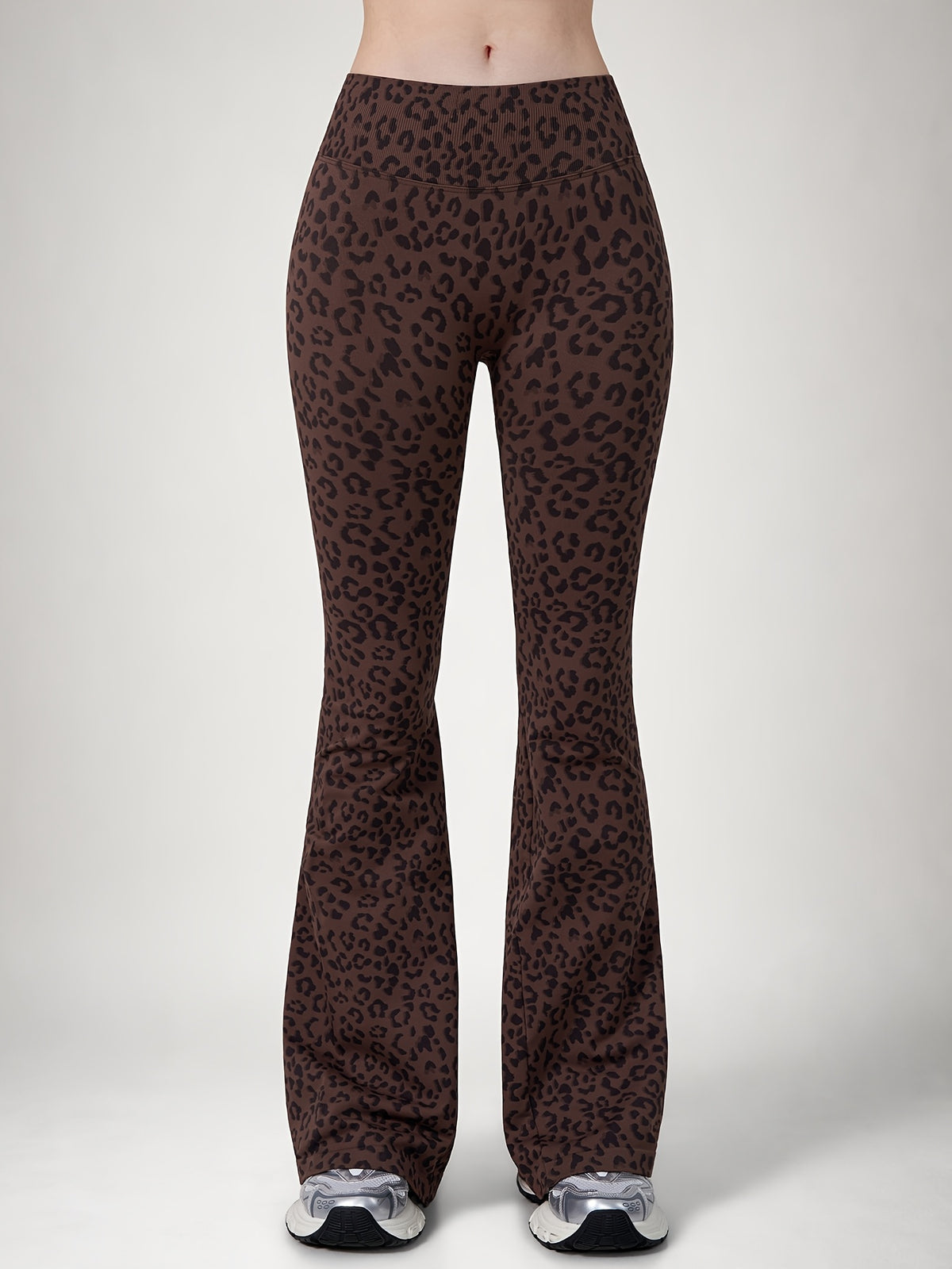 Leopard Print Flare Leggings - Brown