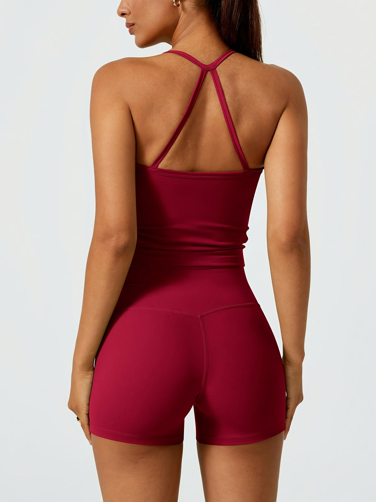 Strappy Back Tank & Shorts Set - Burgundy