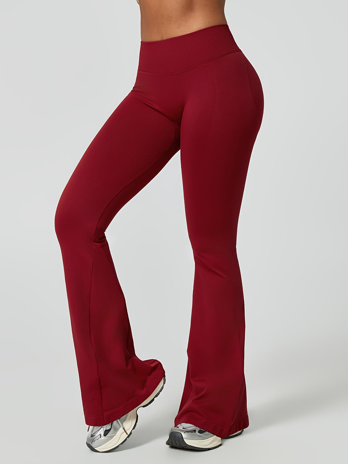 High Waist Lifting Flare Leggings - Wine Red