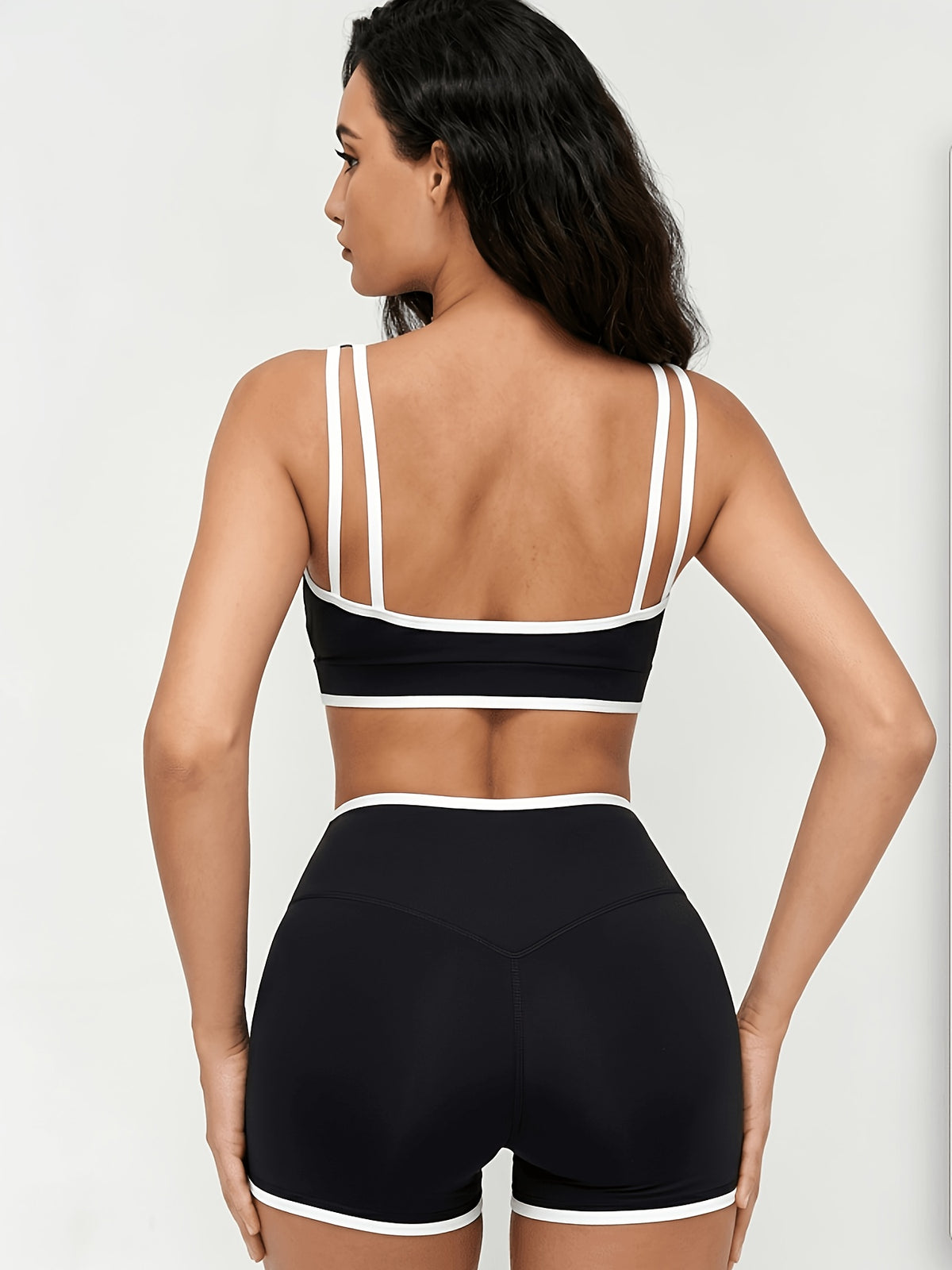 Contrast Trim Bra & Shorts Set - Black & White