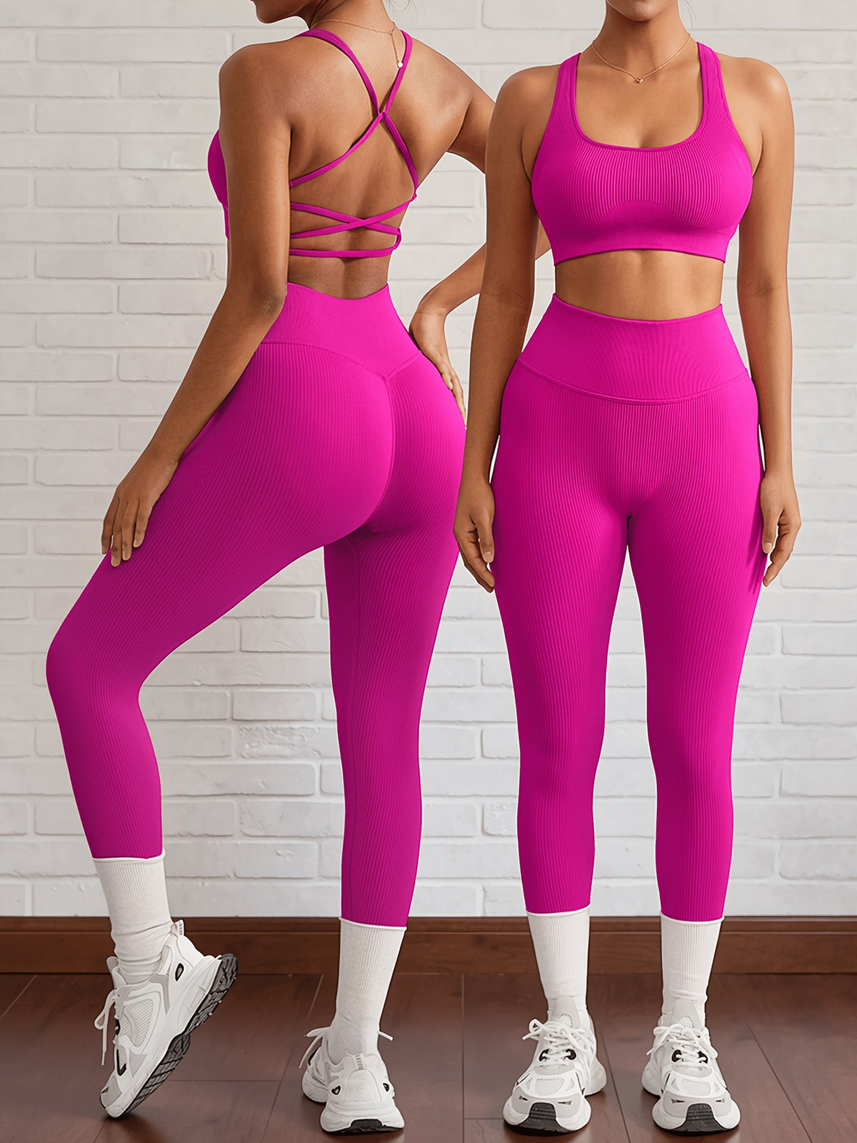 Crop Tank & Seamless Yoga Pants Set - Rose