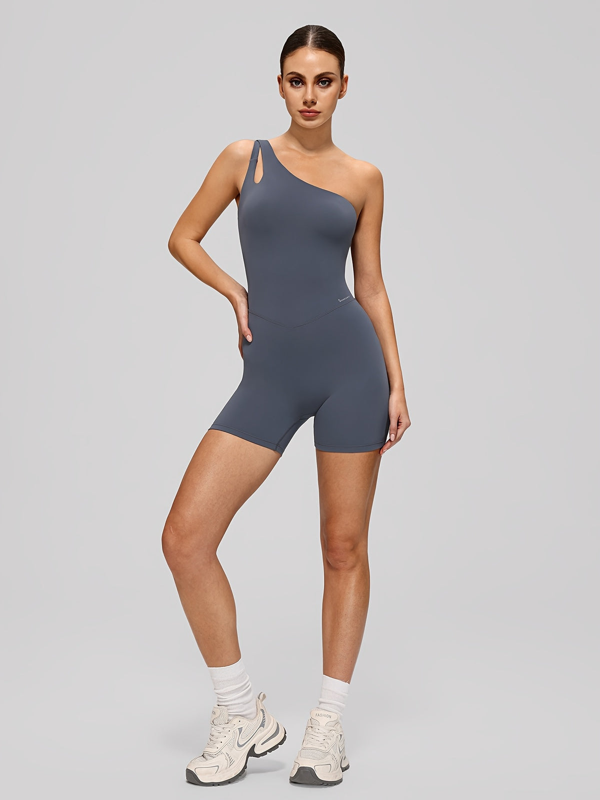 One Shoulder Cutout Short Jumpsuit - Sea Blue