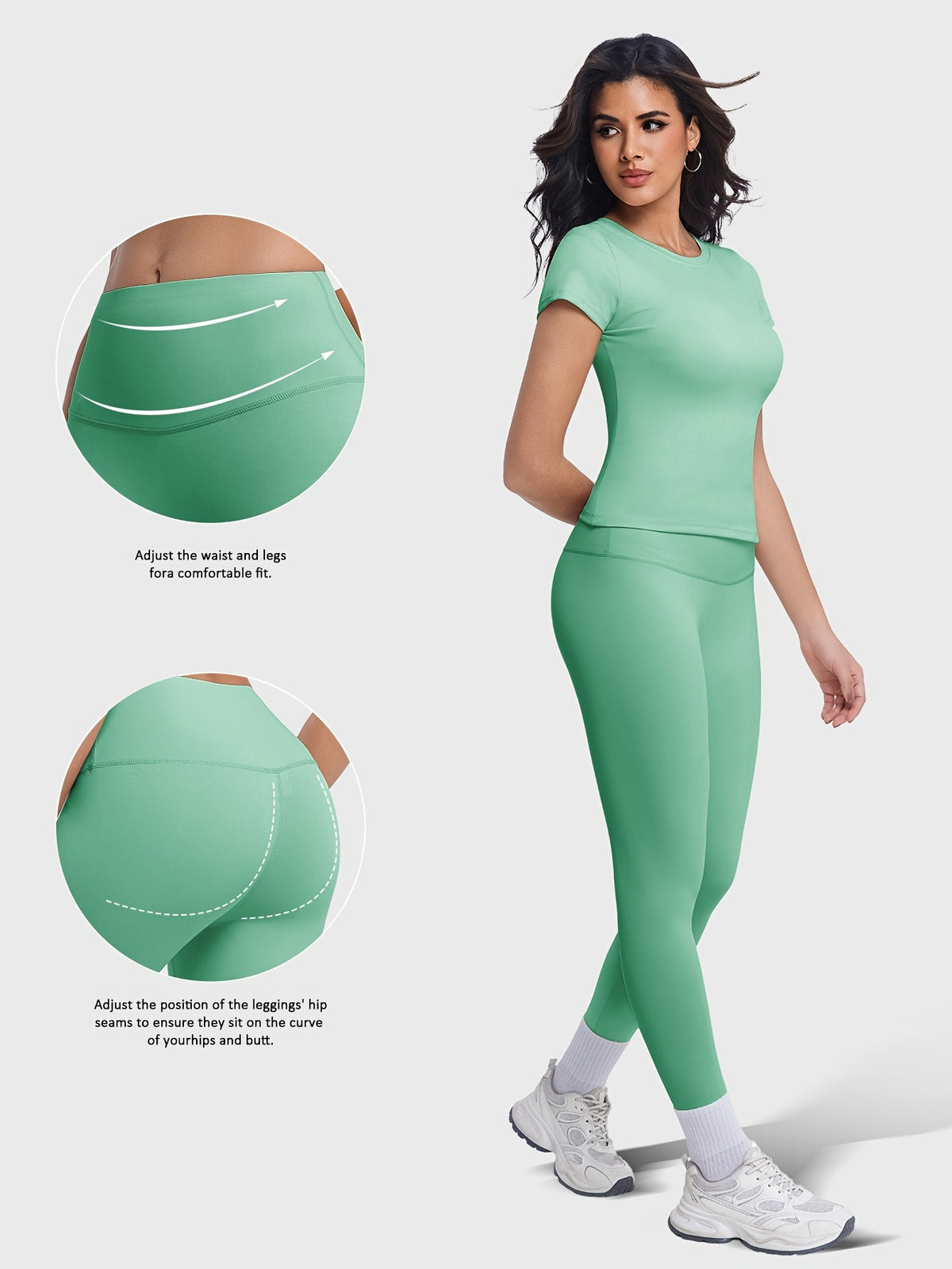 Crew Neck Tee & Leggings Set - Mint Green