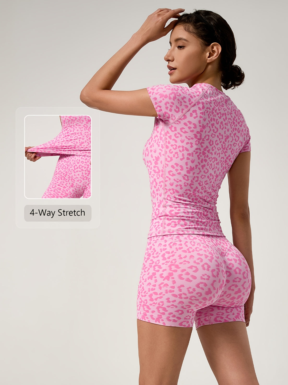 Leopard Tee & Biker Shorts Set - Pink