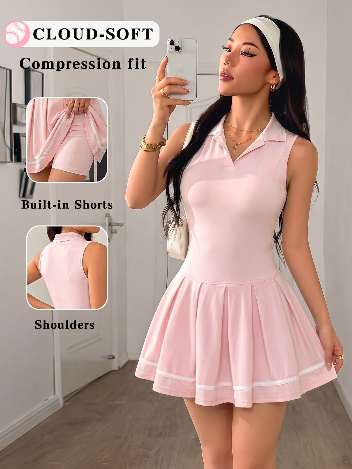 Sleeveless Polo Tennis Dress - Pink