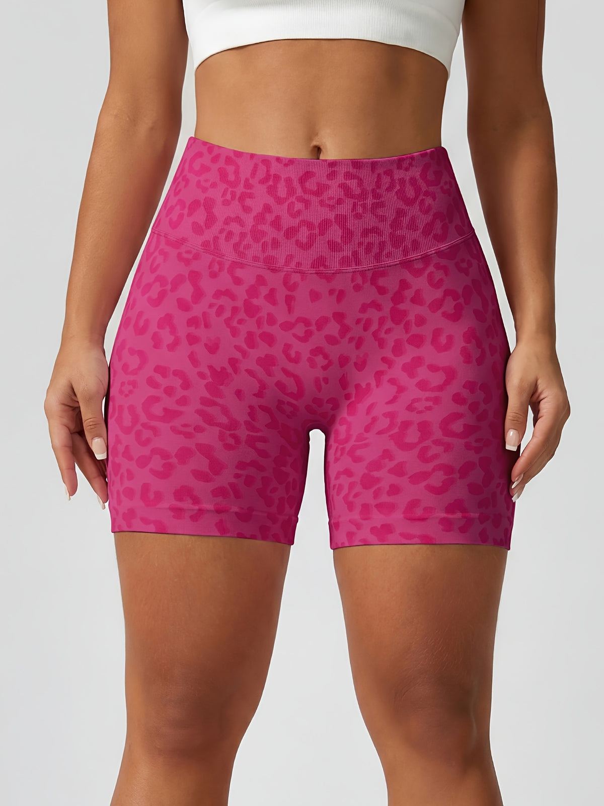 Leopard Seamless Ribbed Biker Shorts - Raspberry