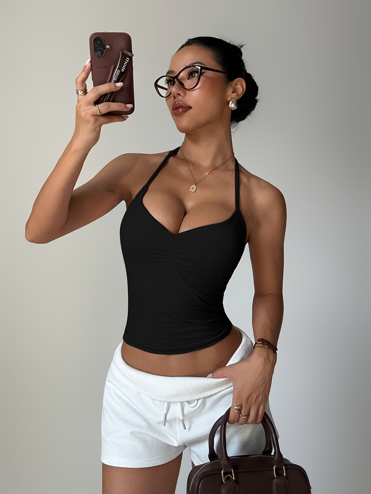 Halter Twist Crop Top - Black