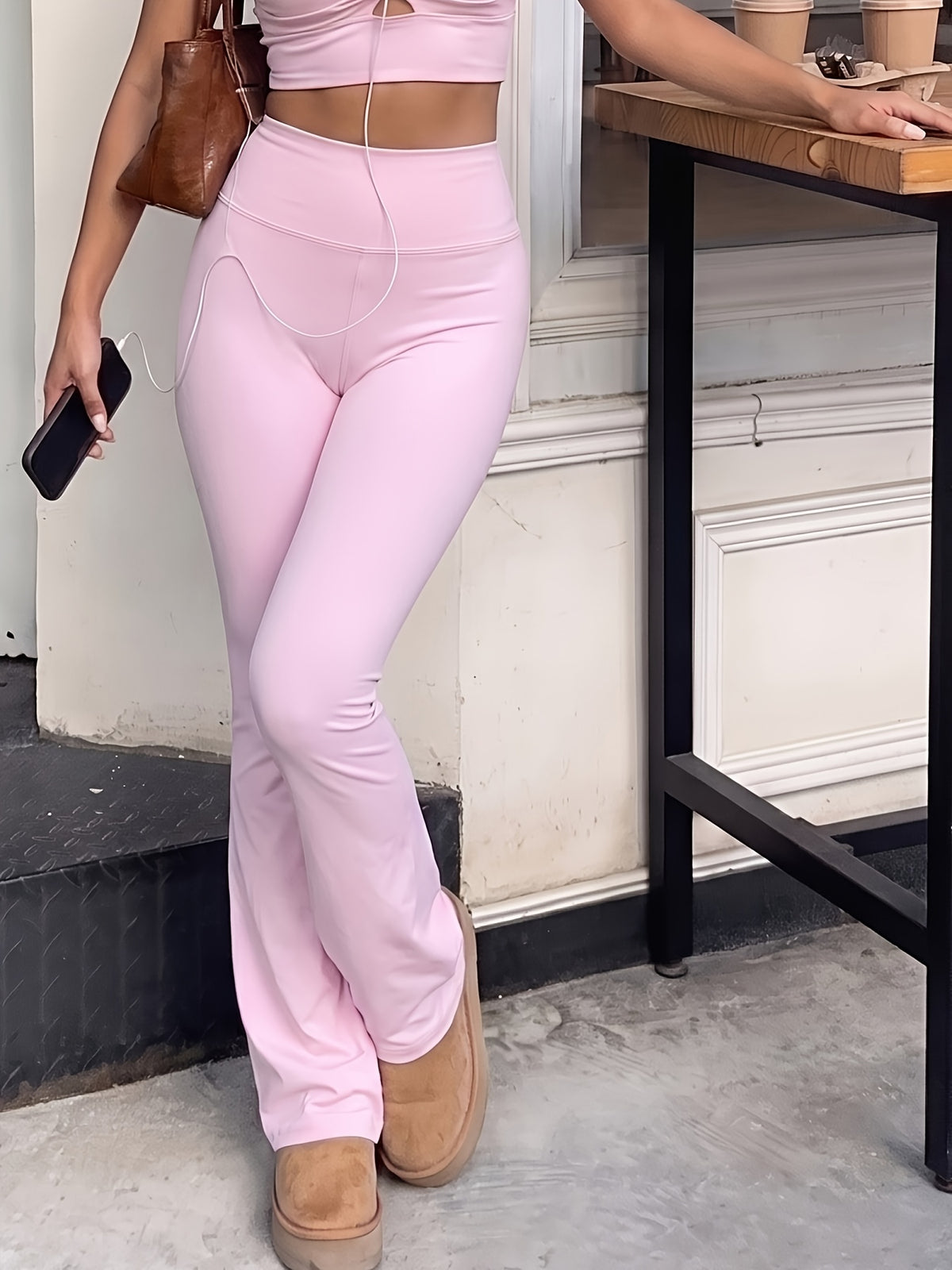 Bow Detail Flare Pants - Pink
