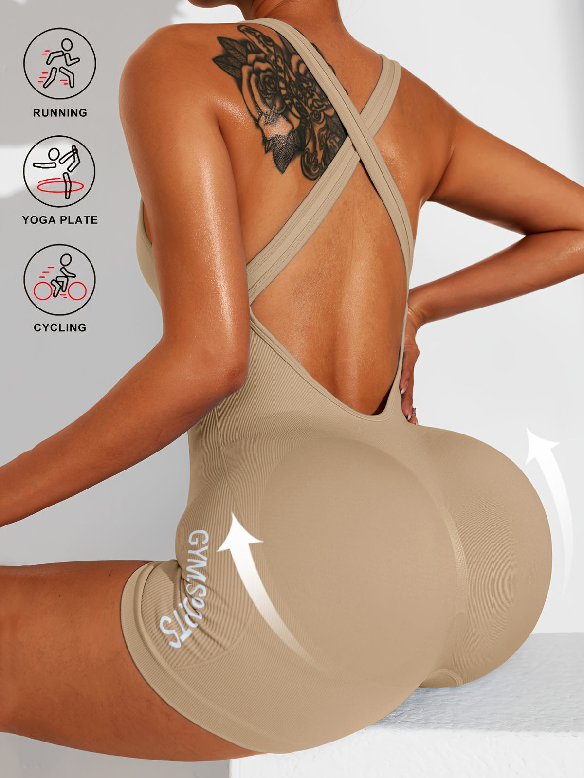 Cross Back Scrunch Romper - Khaki