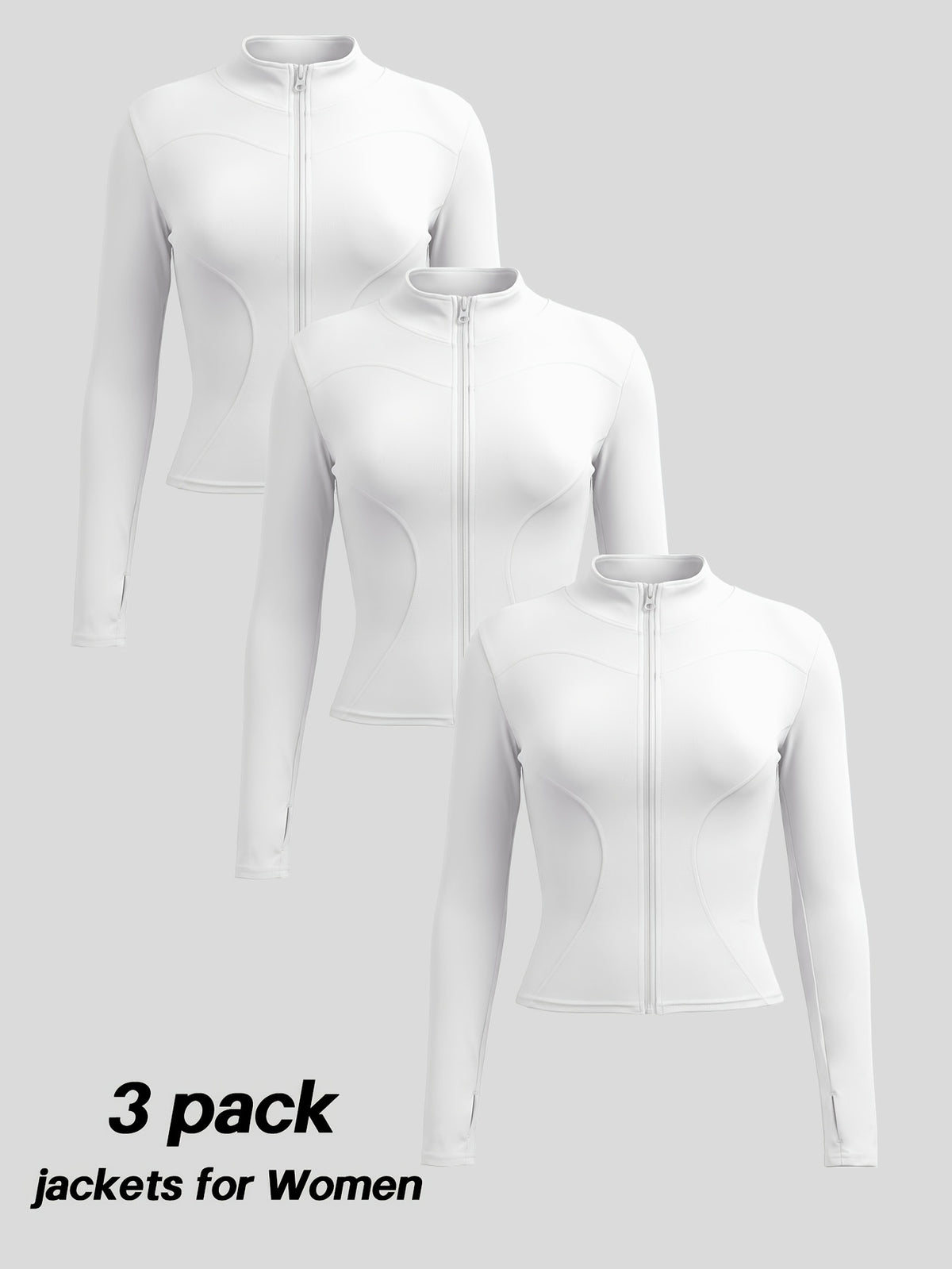 3 Pack Stand Collar Full Zip Jackets - White