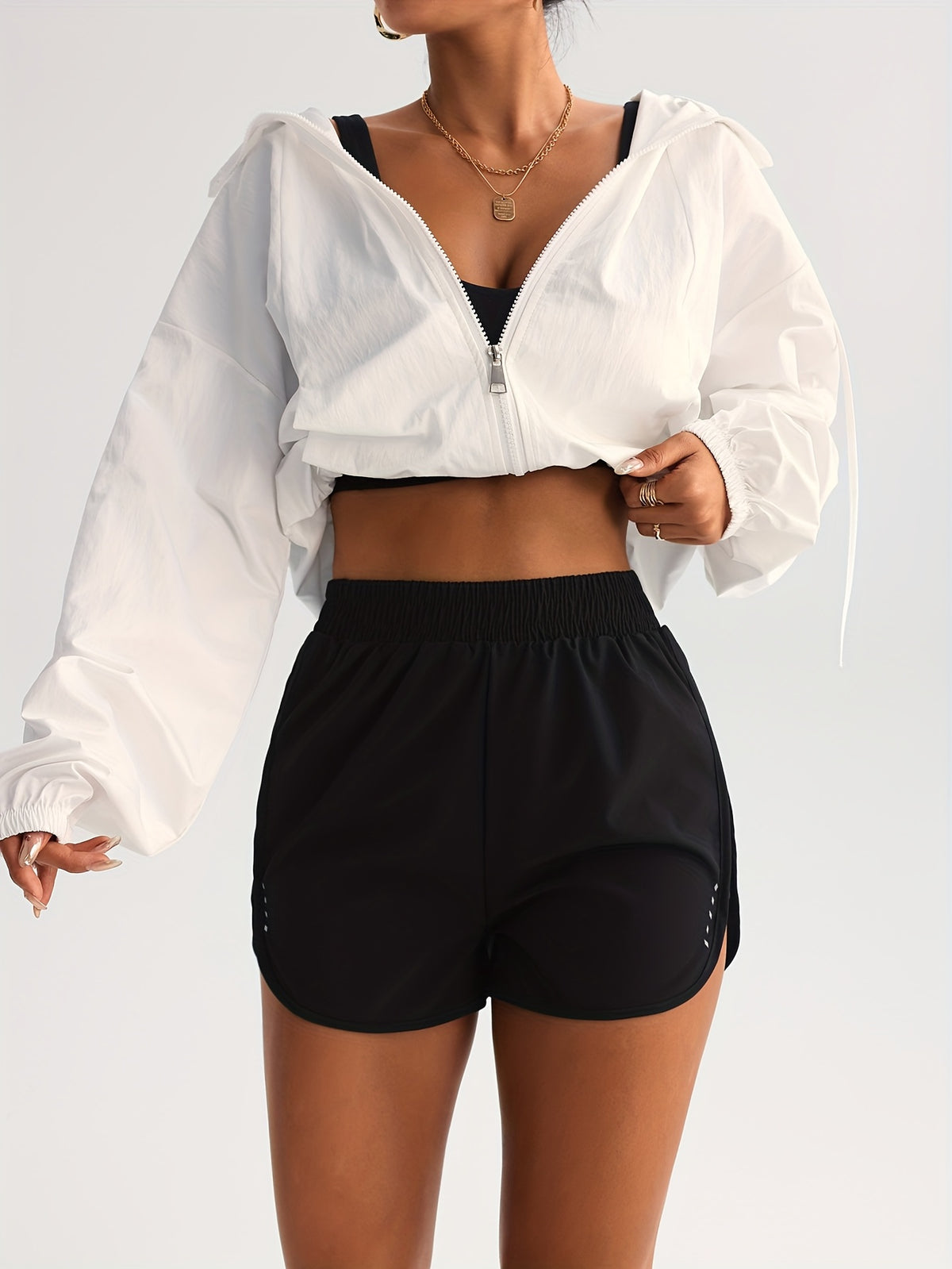 Curved Hem Running Shorts - Black