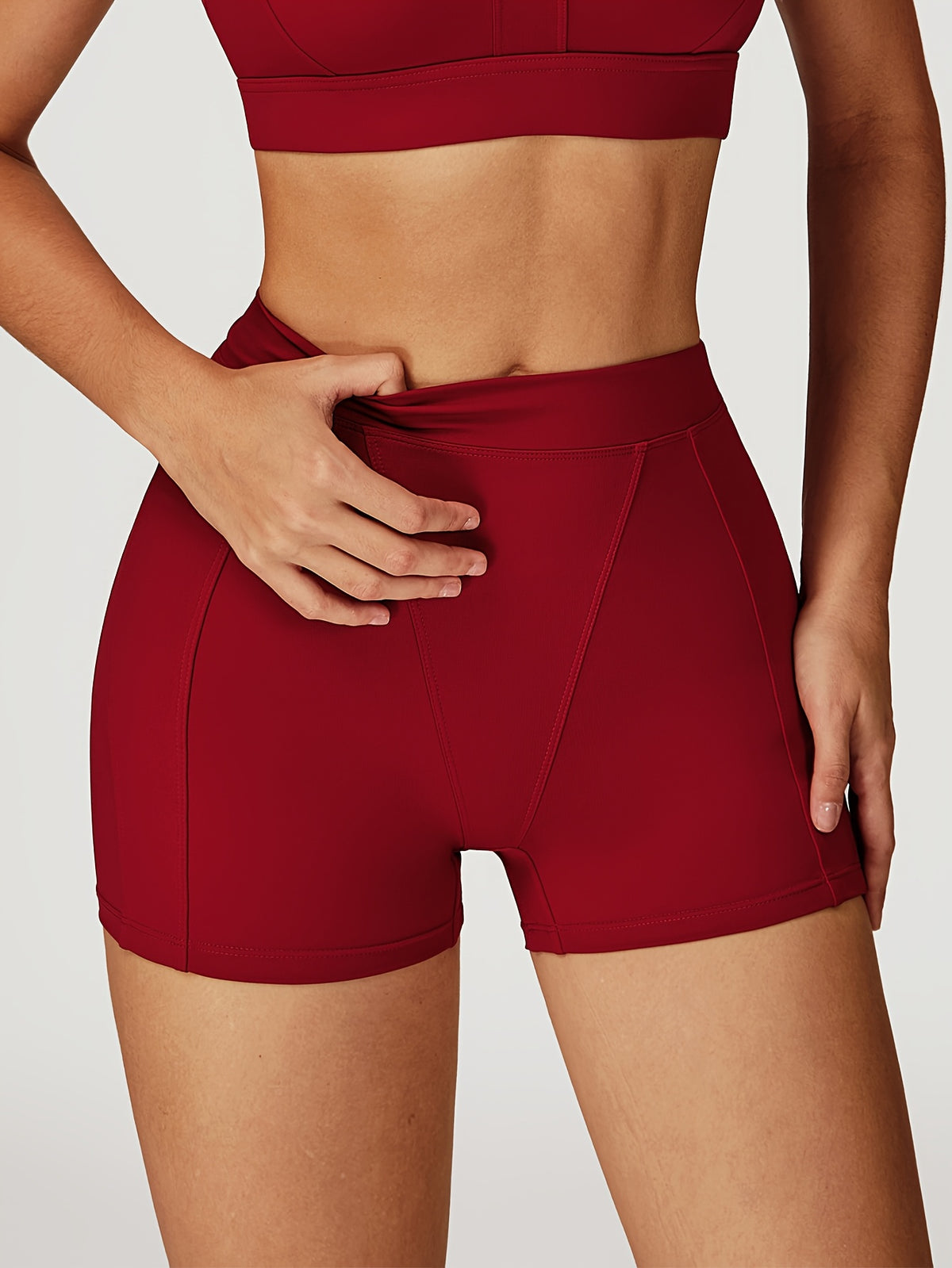 High Waist Compression Shorts - Brick Red