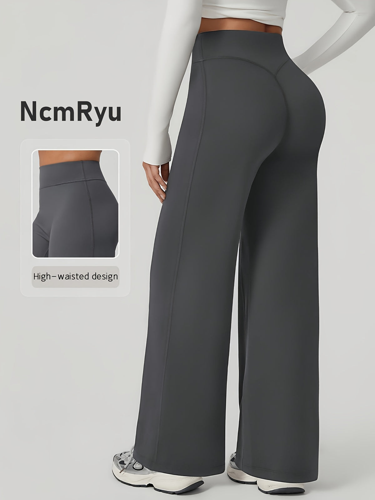 High Waist Wide Leg Yoga Pants - Grey