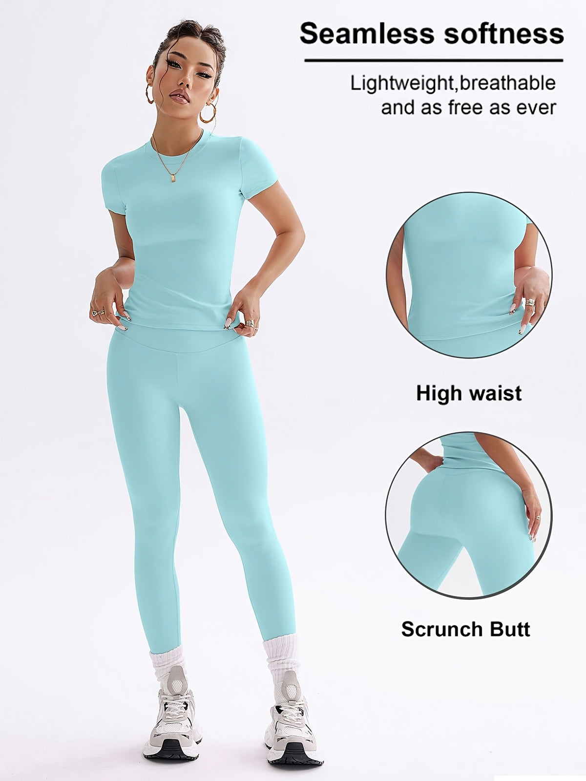 Cropped Tee & Leggings Set - Sky Blue