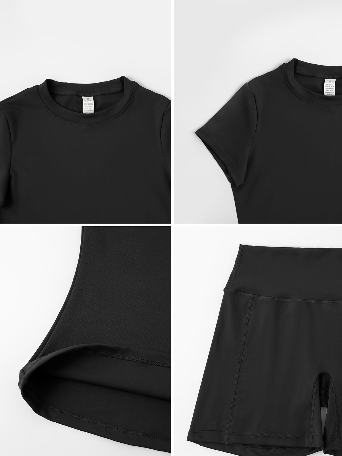 Short Sleeve Crop Tee & Shorts Set - Black
