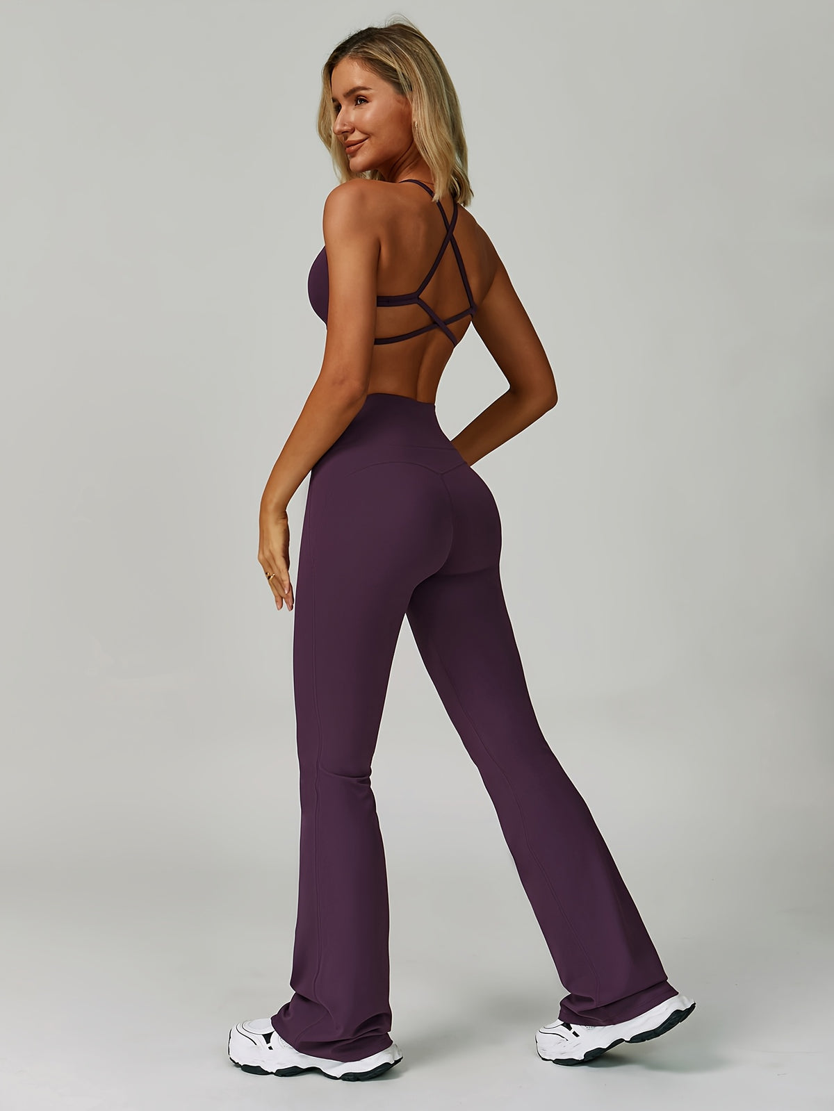 Openwork Cross Vest & Pants Set - Deep Purple