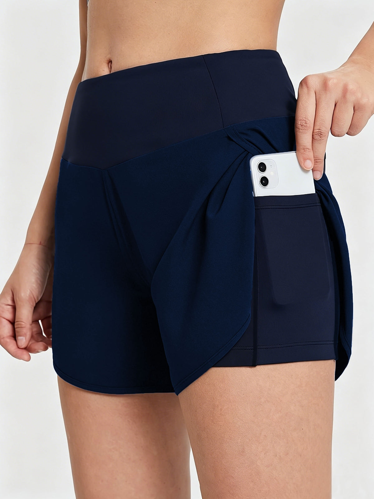 Pocket Anti-Sheer High Waist Running Shorts - Purplish Blue
