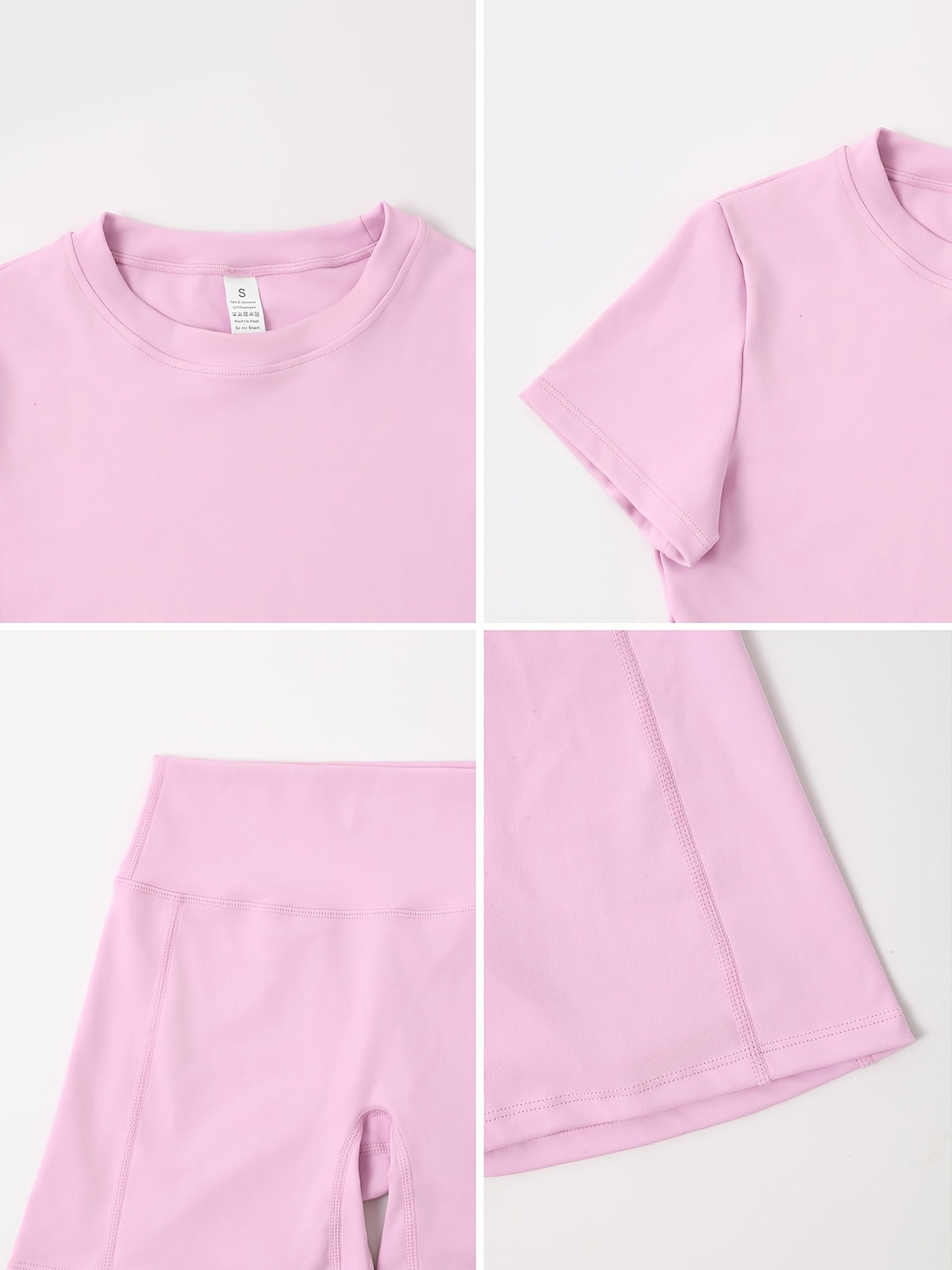 Short Sleeve Crop Tee & Shorts Set - Light Pink