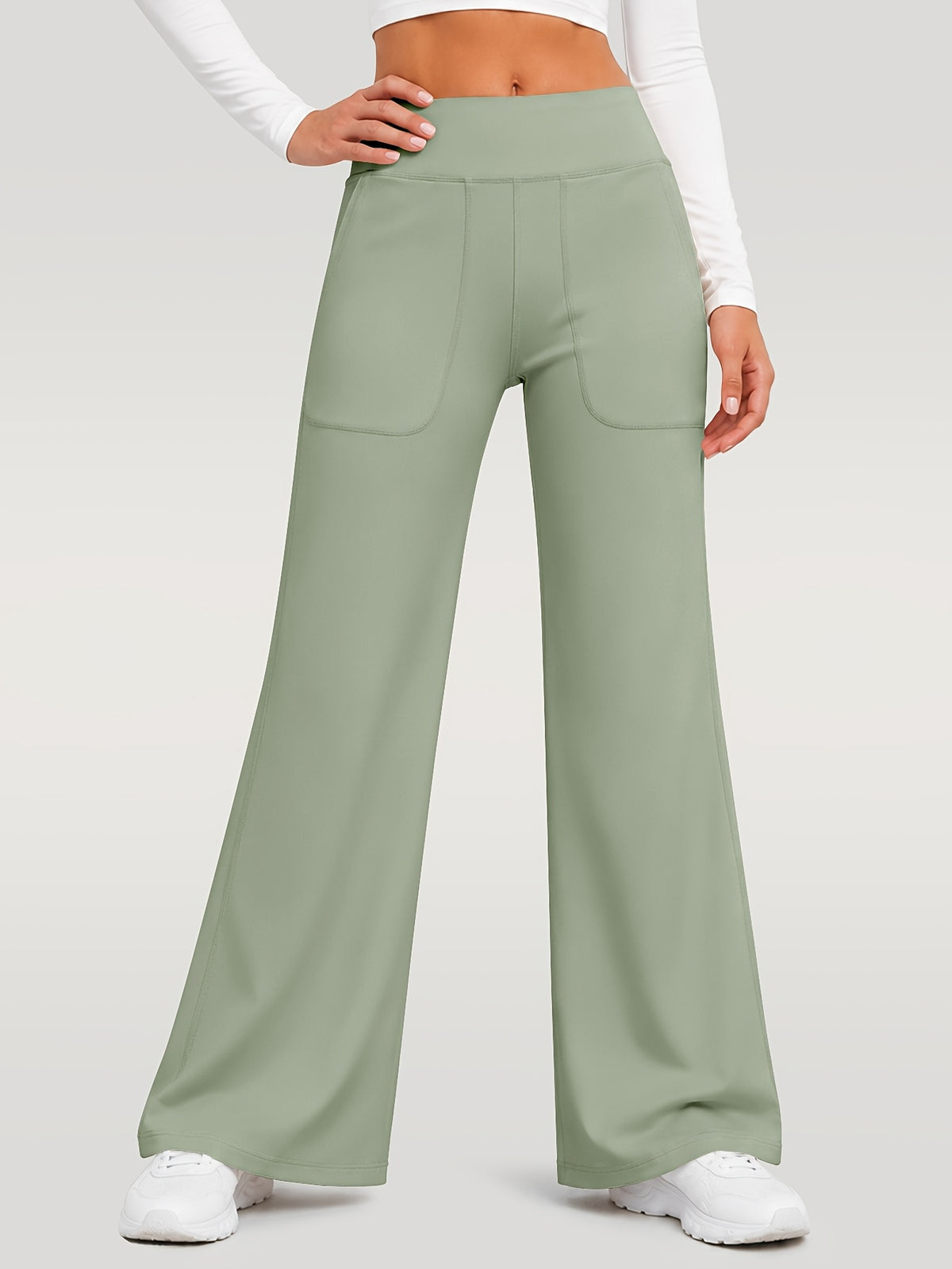 Draped Wide Leg Pocket Pants - Sage Green