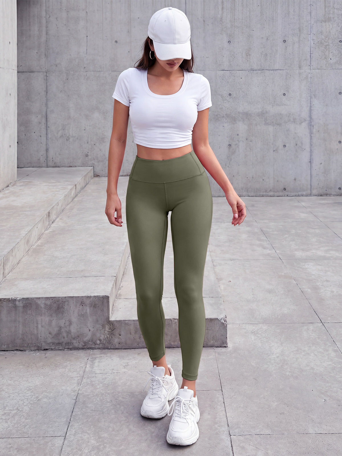Fleece Lined Tummy Control Leggings - Olive Green