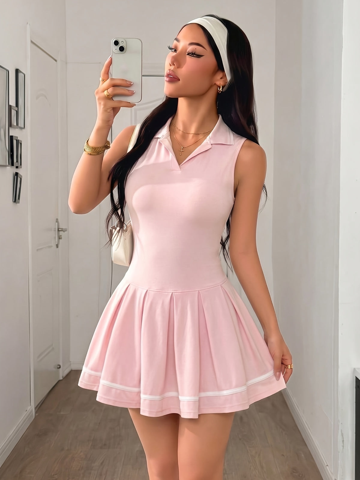 Sleeveless Polo Tennis Dress - Pink