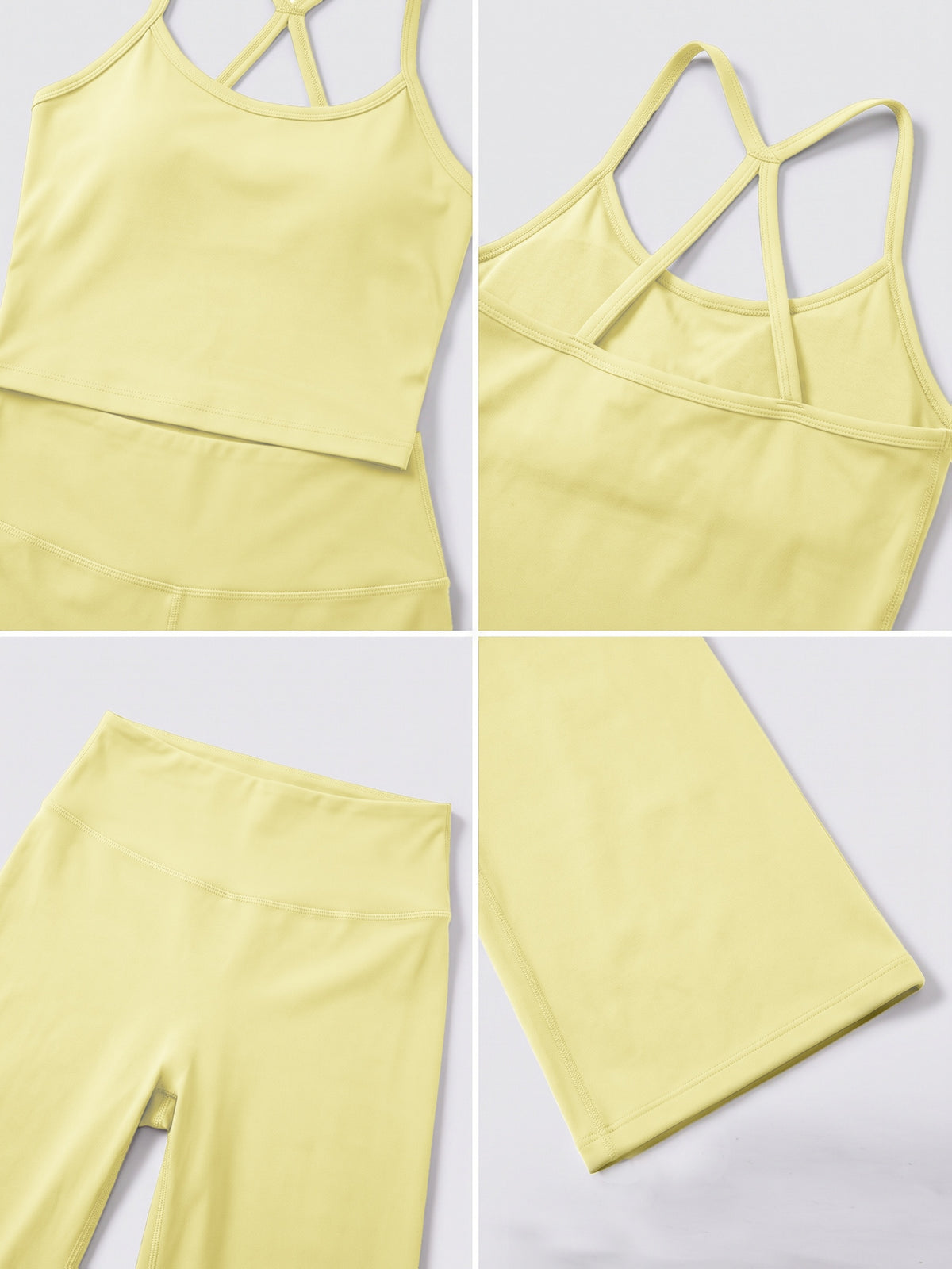 Cross Back Cami & Wide Leg Pants Set - Yellow