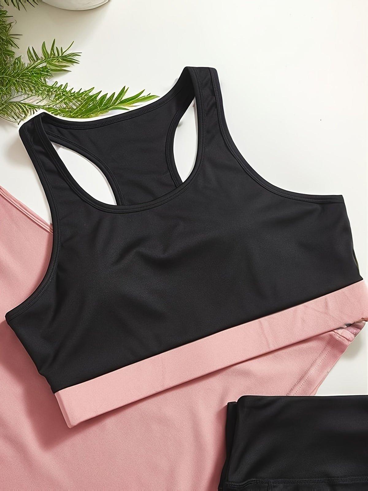 3 Piece Bra, Tank & Pants Yoga Set - Peach