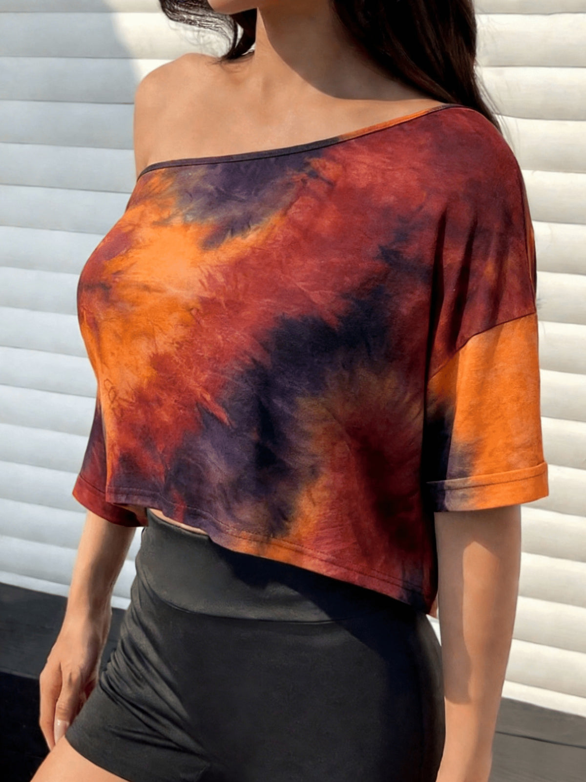 Tie Dye Off Shoulder Tee - Orange Tie Dye