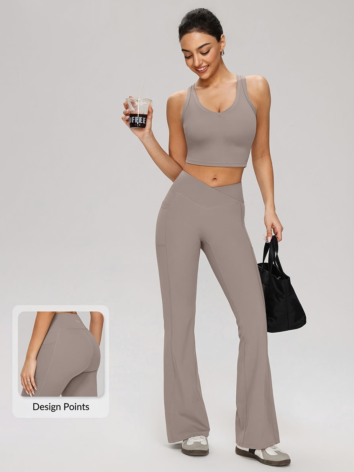 Cropped Tank & Flare Pants Set - Space Gray