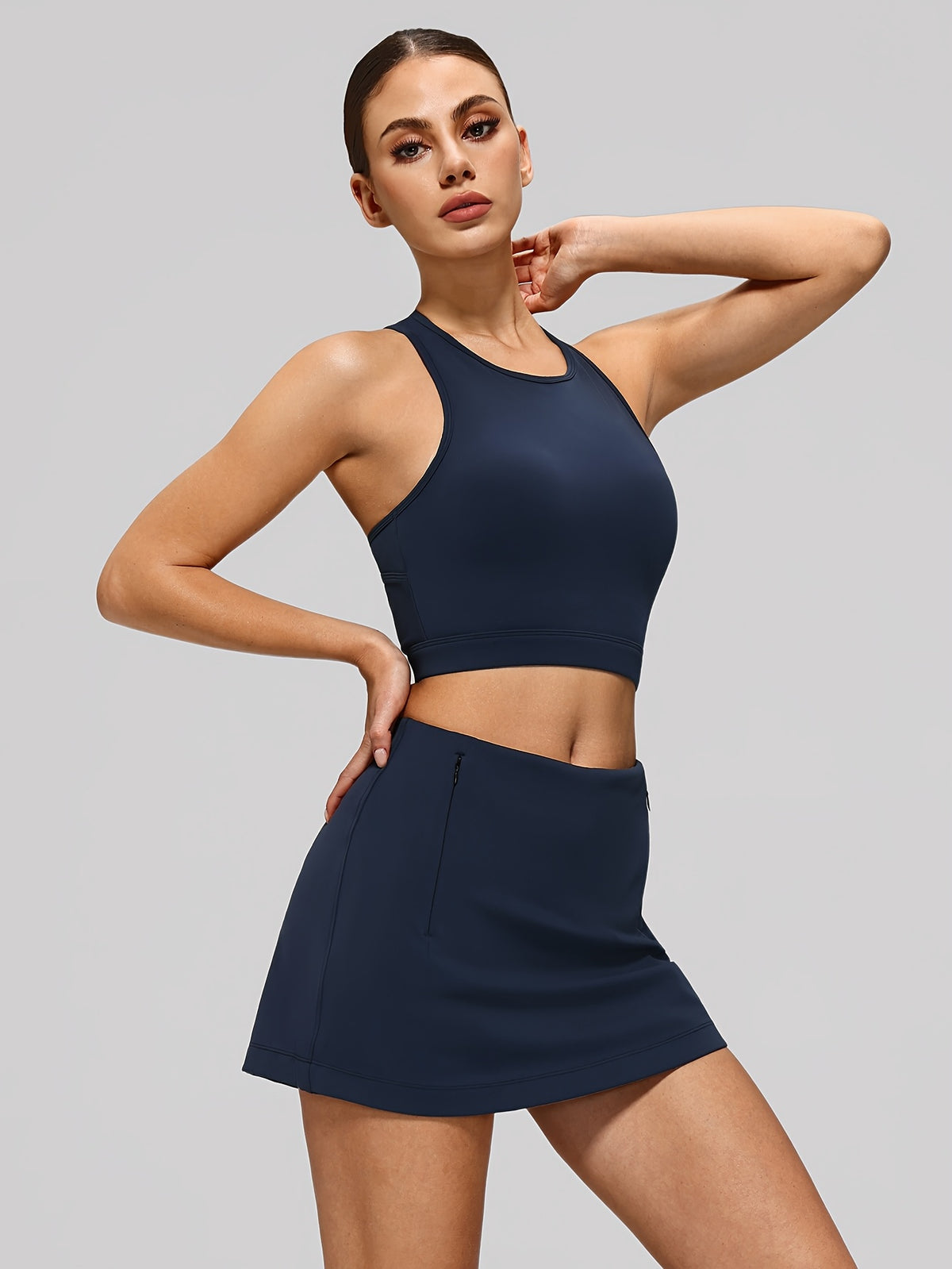 Cutout Cross Back Tank & Shorts Set - Navy