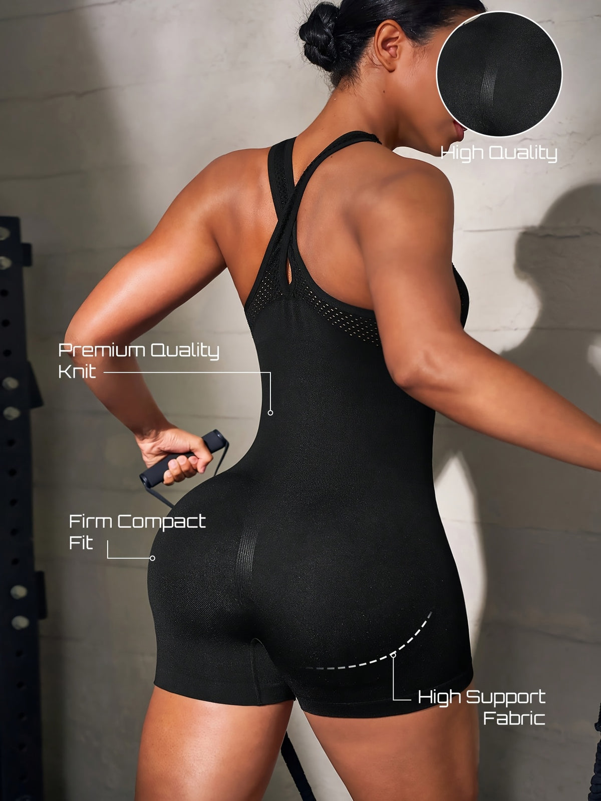 High Neck Racerback Romper - Black