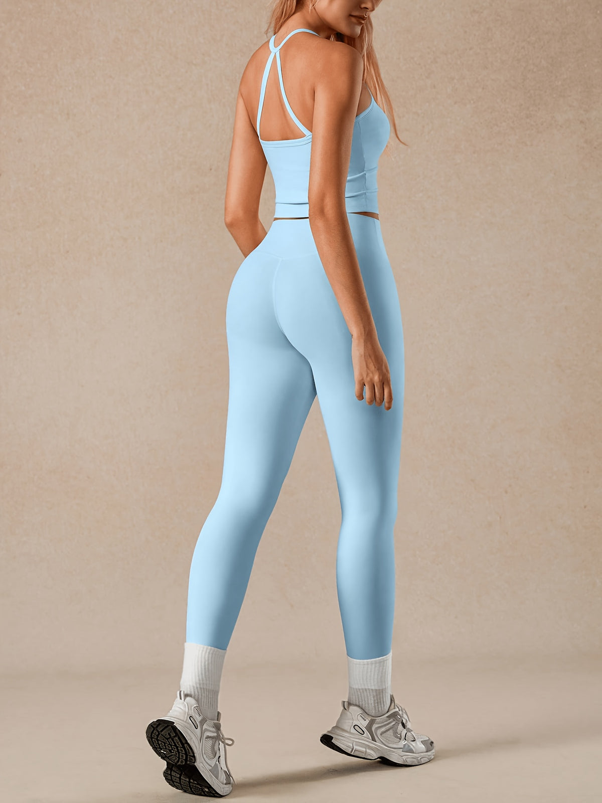 Backless Bra & Leggings Set - Sky Blue