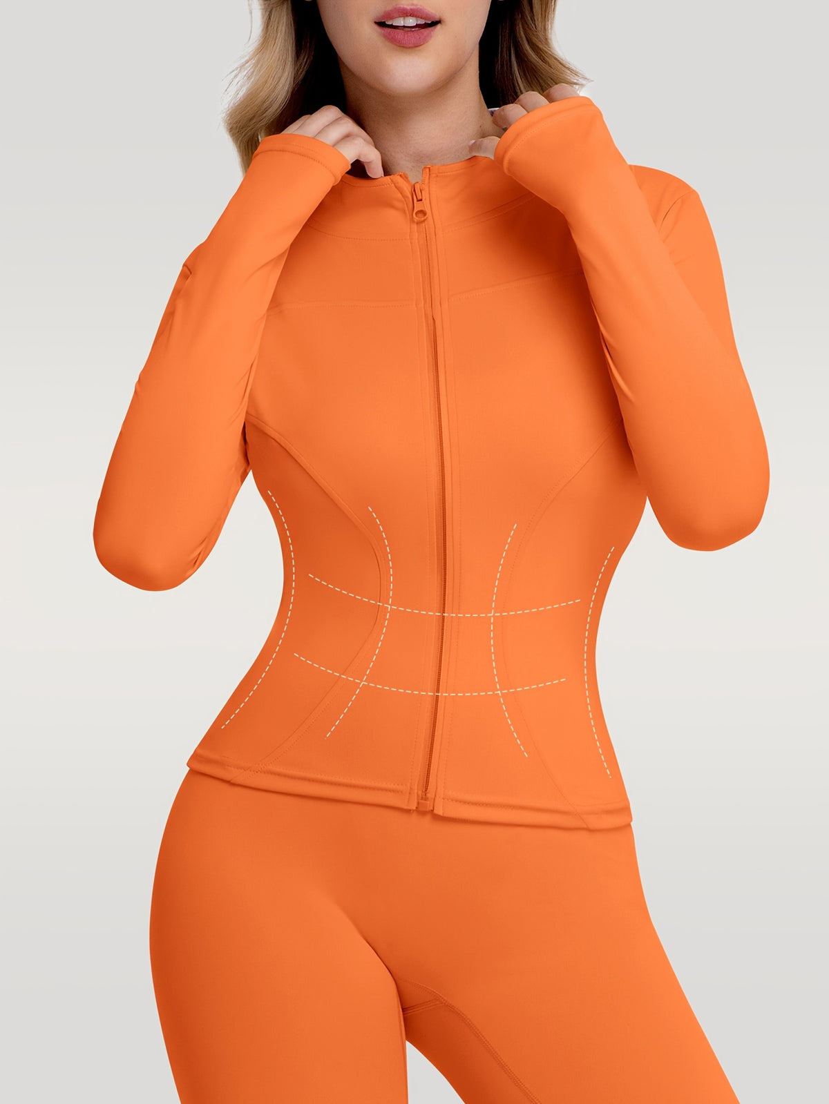 Figure Hugging Jacket & Pants Set - Orange