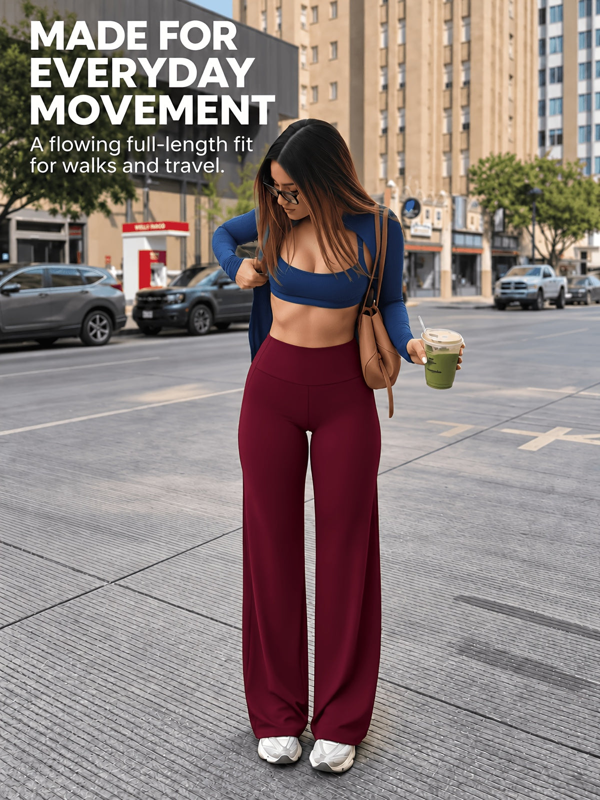 High Stretch Wide Leg Tummy Pants - Burgundy