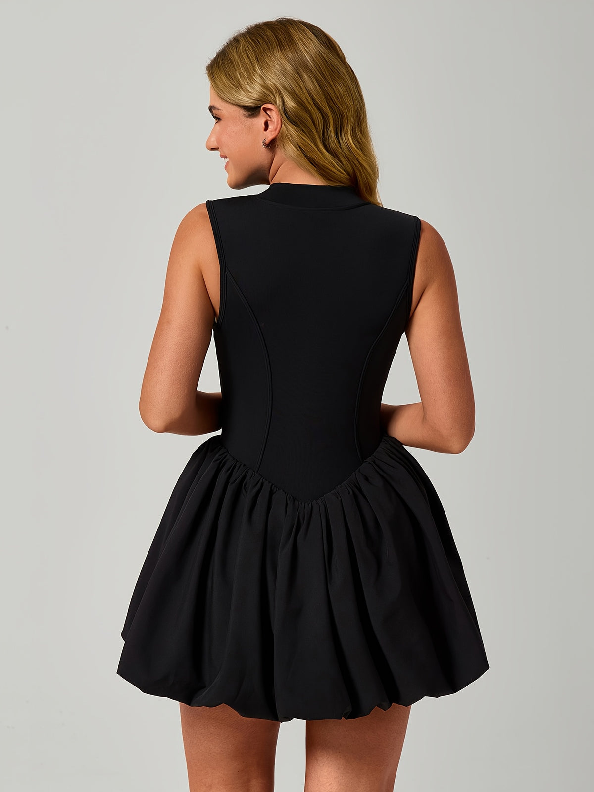 Zip Front Romper Dress - Black