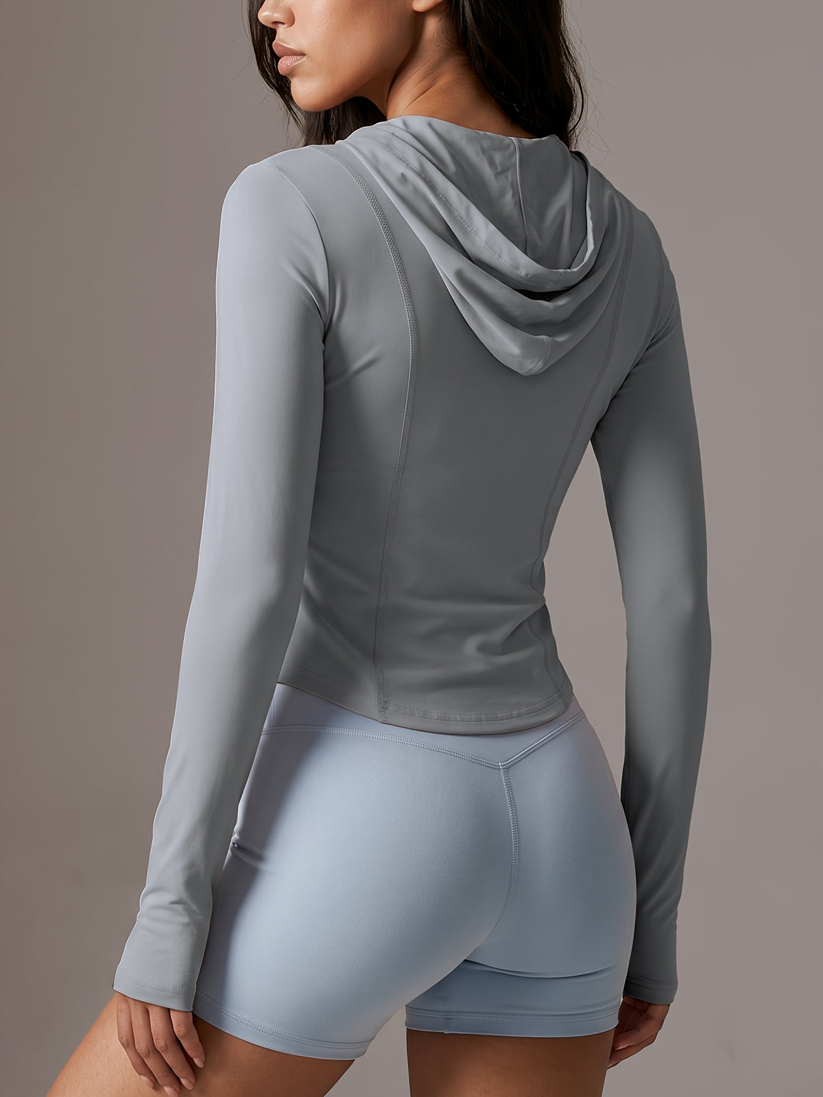 Curved Hem Hooded Pocket Jacket - Grey