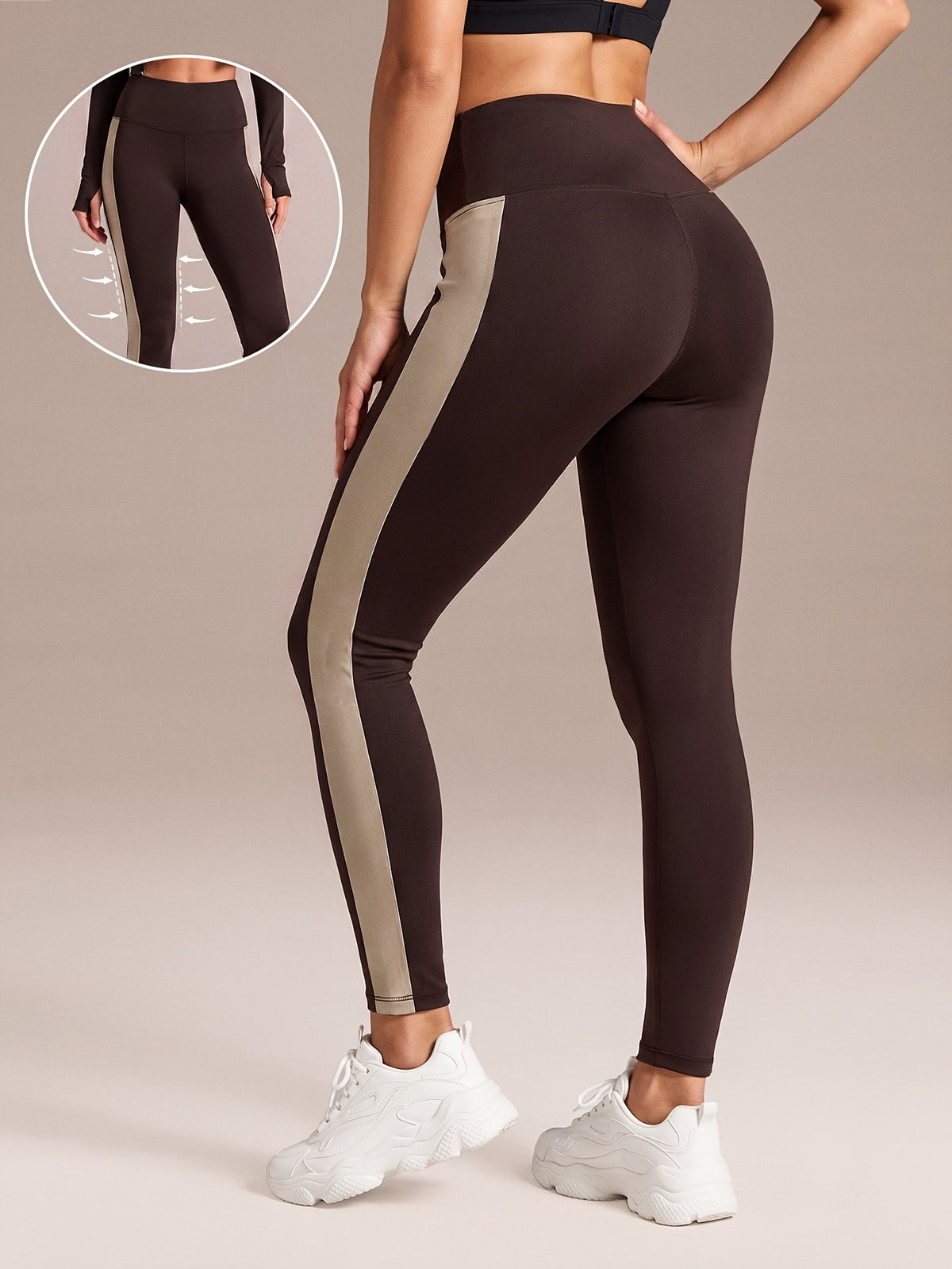 Contrast Panel Leggings - Coffee
