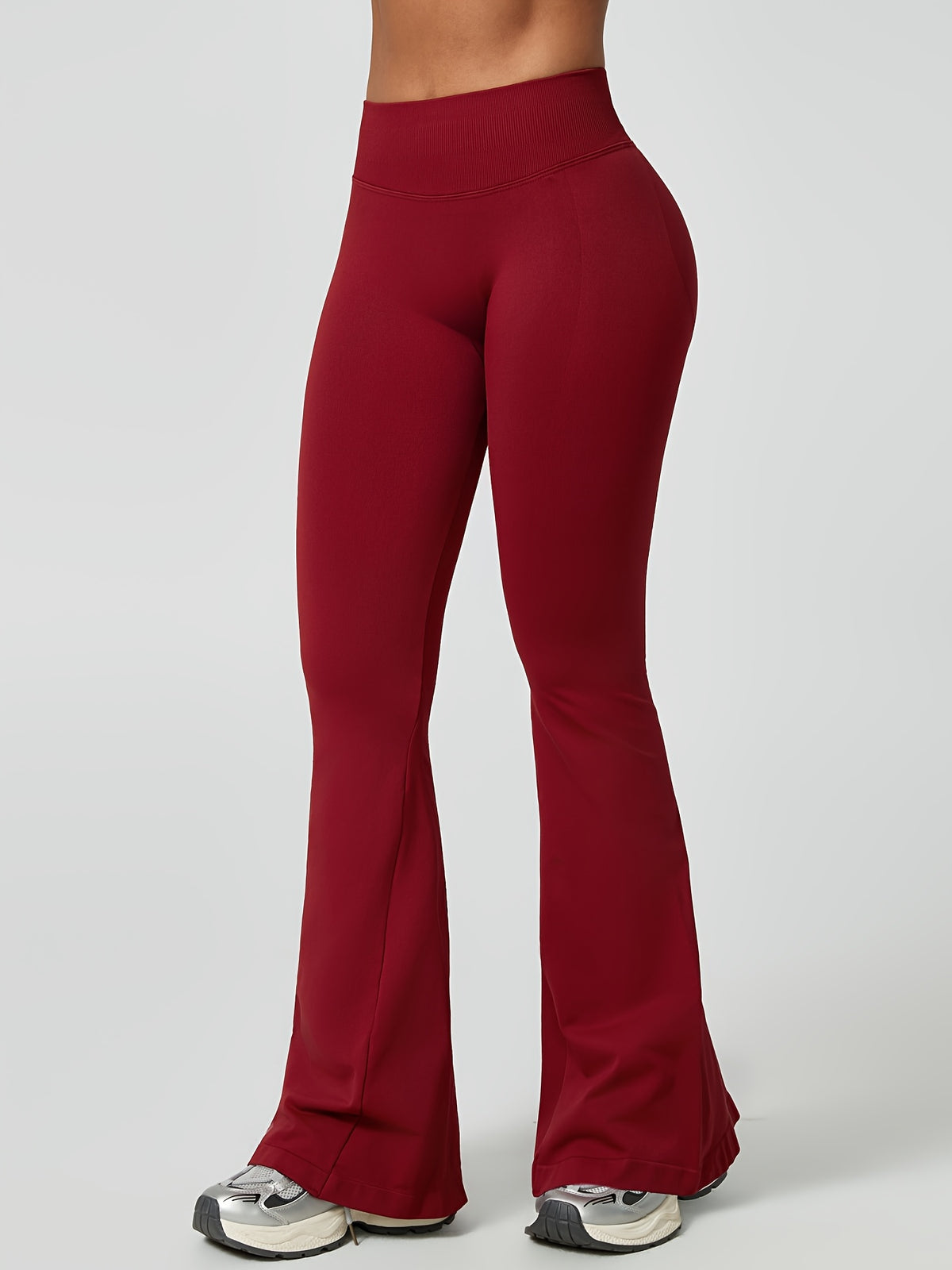 High Waist Lifting Flare Leggings - Wine Red
