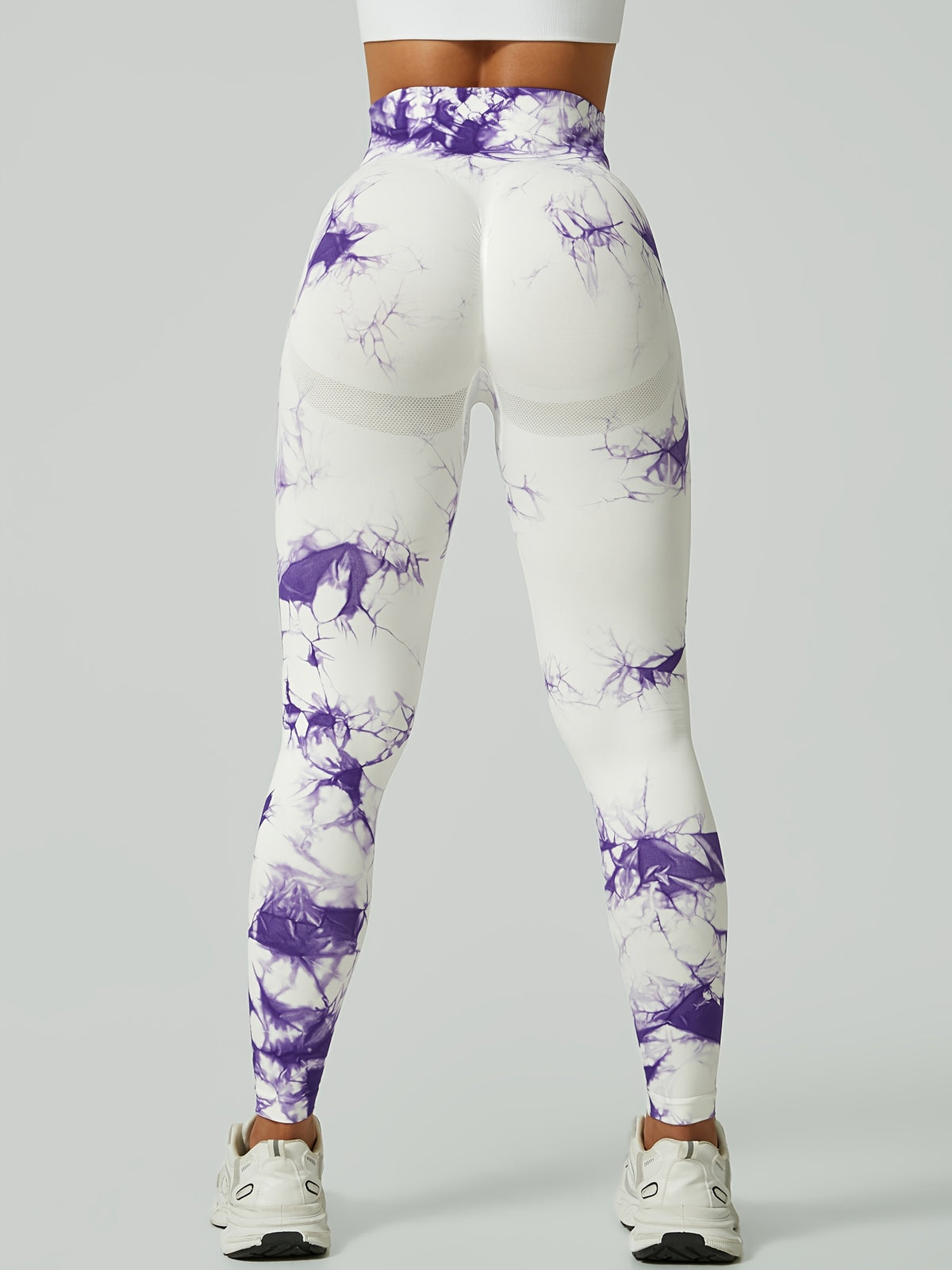 Tie Dye Seamless Leggings - Purple & White Tie Dye