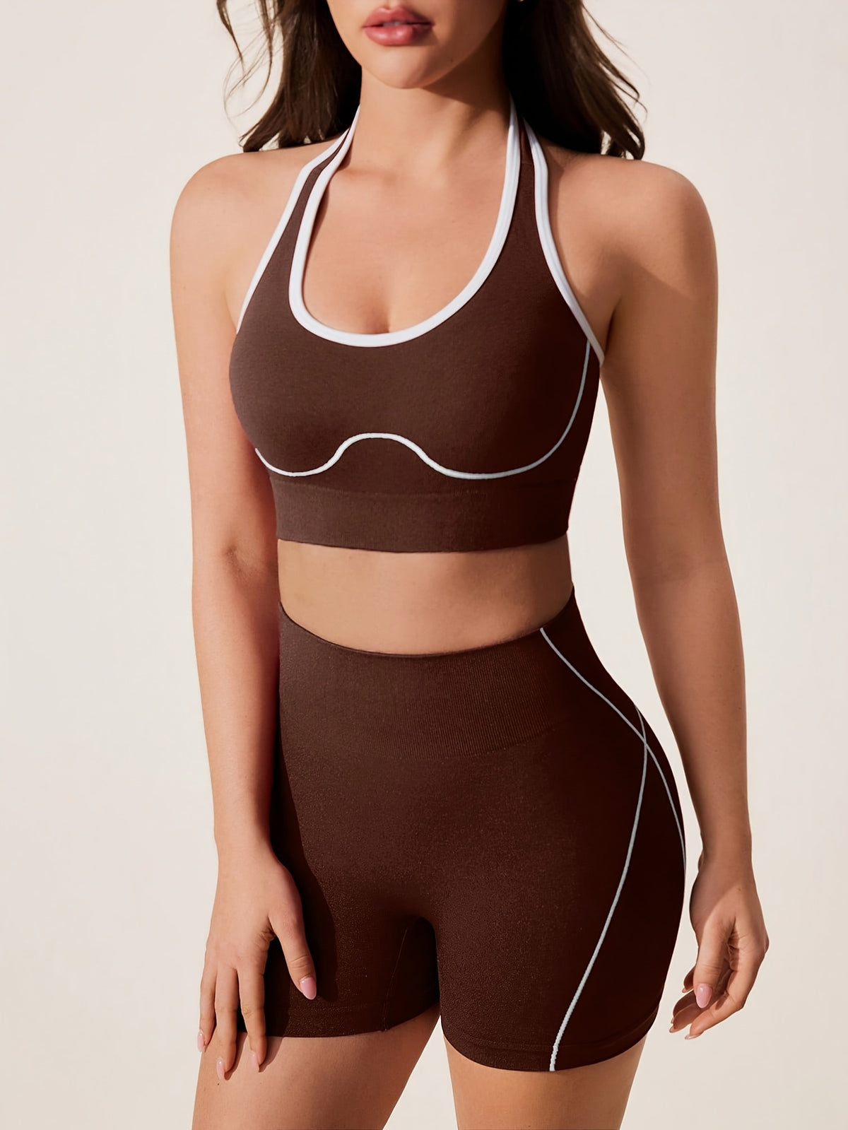 Halter Bra & Shorts Set - Dark Brown