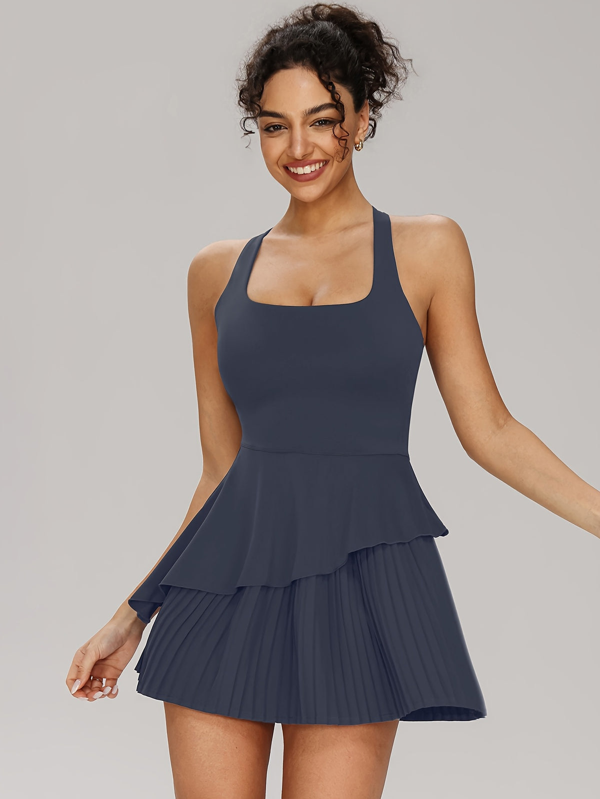 Pleated Tie Back Tennis Dress - Navy