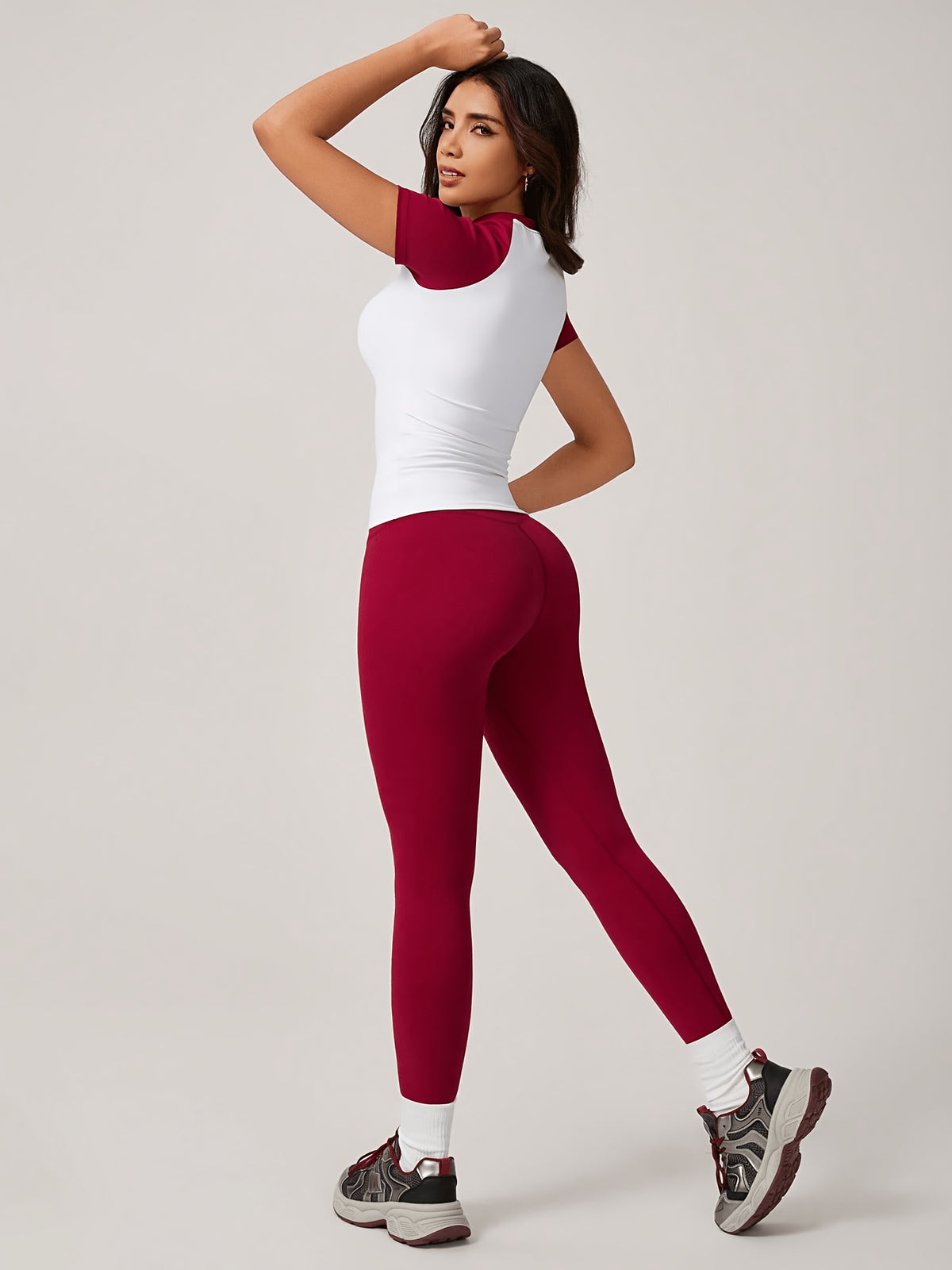 Colour Block Tee & Leggings Set - Red & White