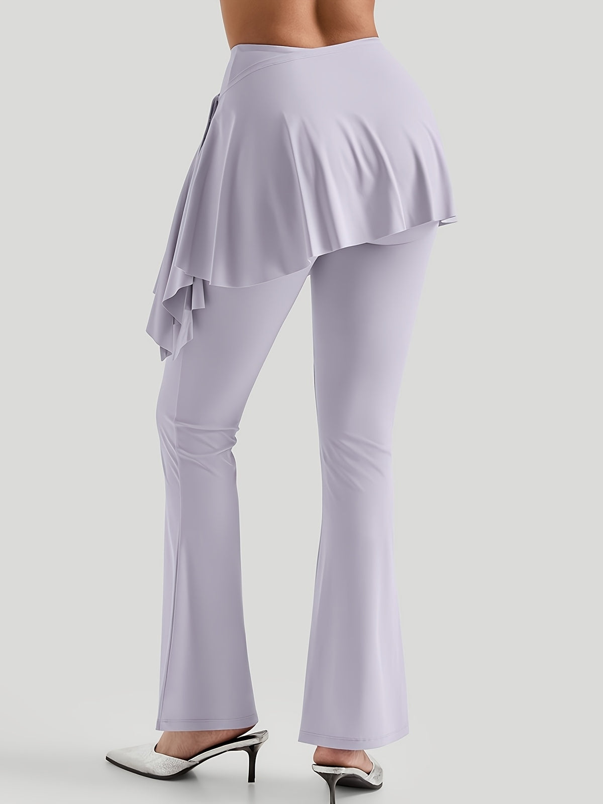 V-Neck Bra & Skirted Wide Leg Pants Set - Lavender