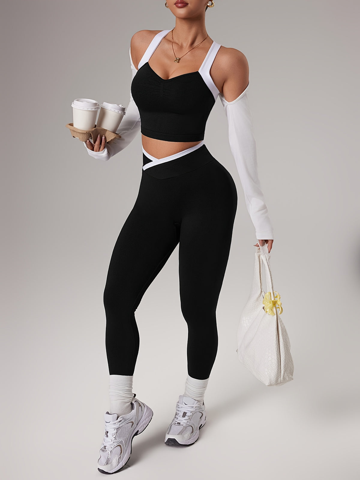 Cross Strap Bra & Leggings Set - Black
