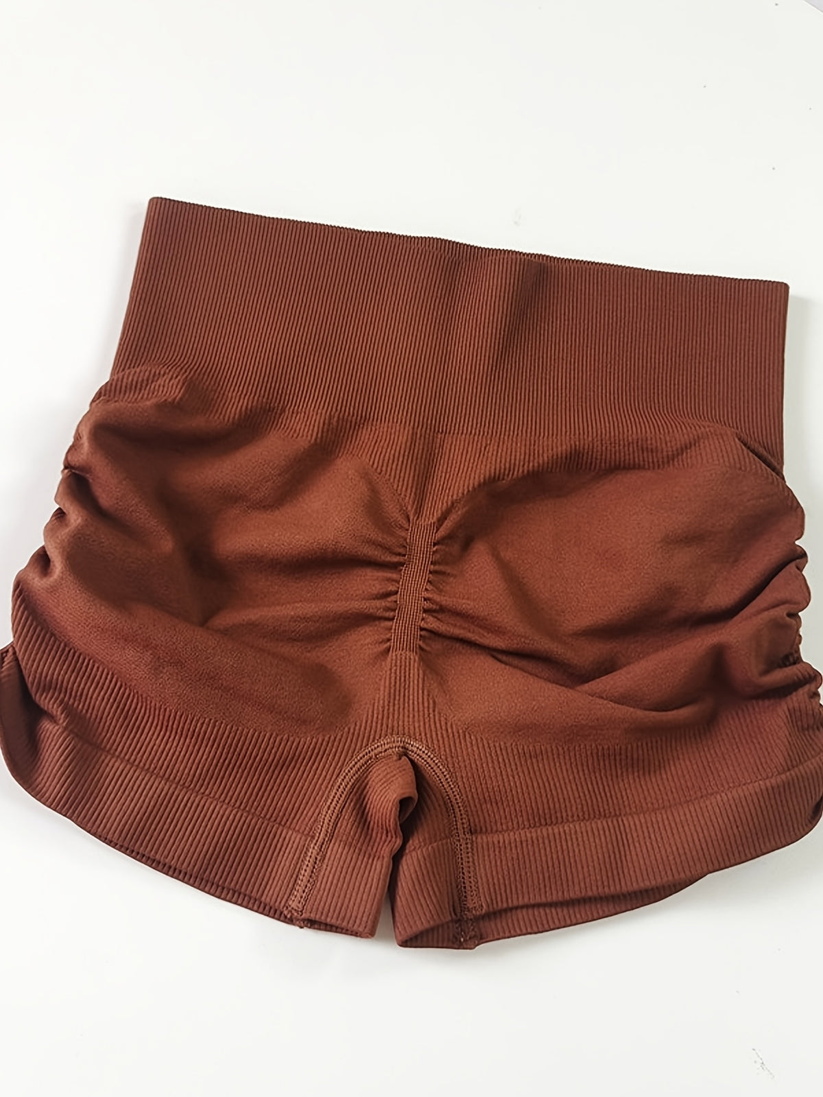 Seamless Hip Lift Yoga Shorts - Coffee
