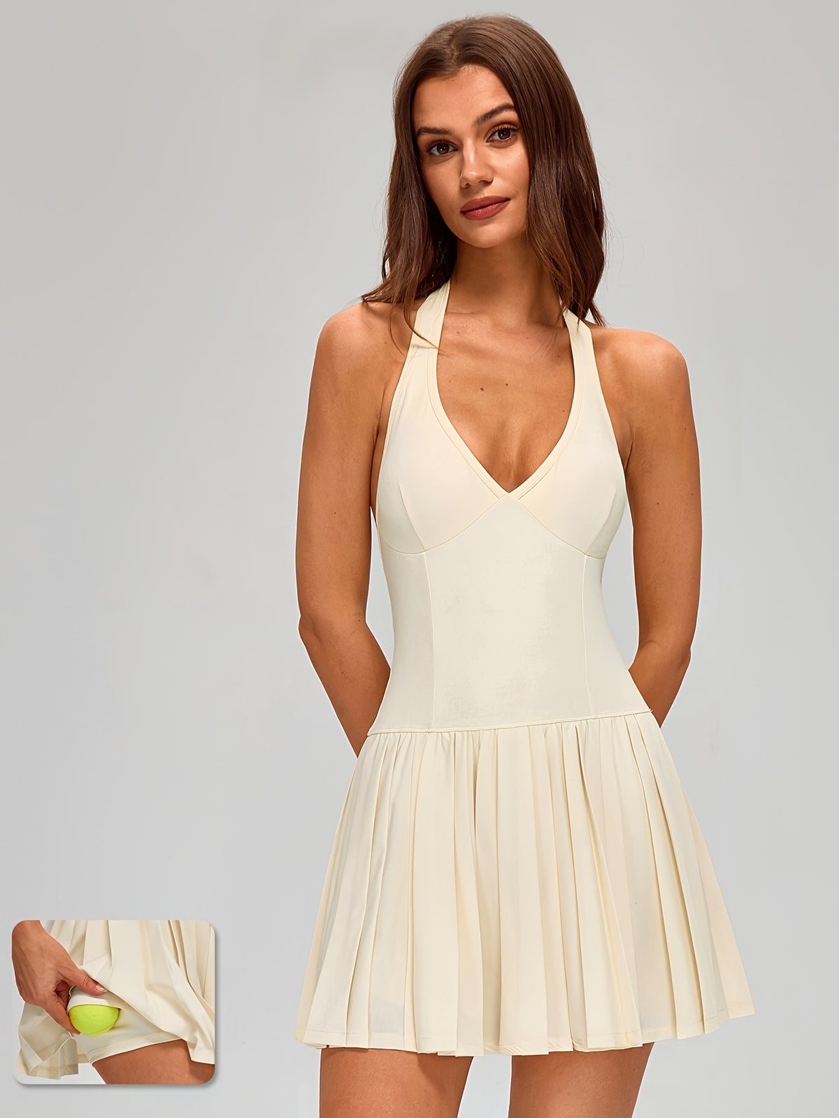 Halter Ruched Athletic Dress - Off White