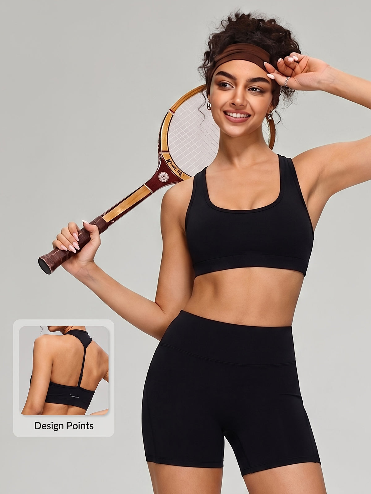Halter Sports Bra & Shorts Set - Black