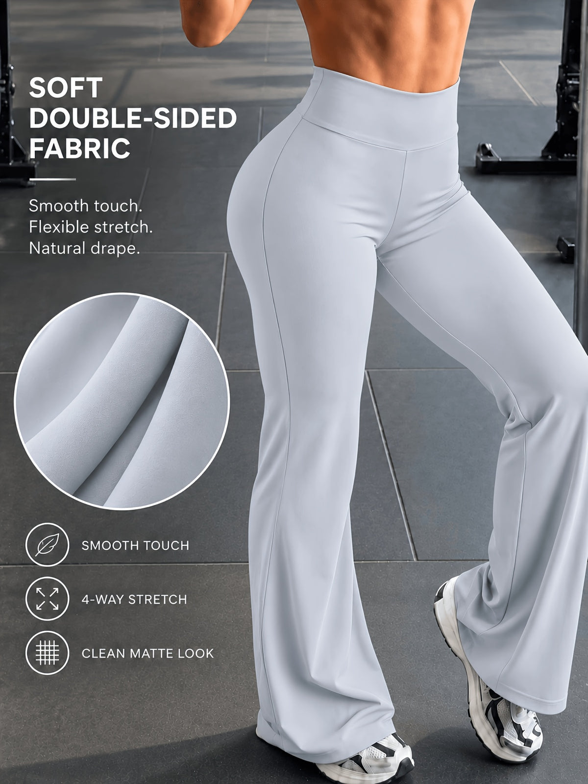 High Stretch Wide Leg Tummy Pants - Light Grey
