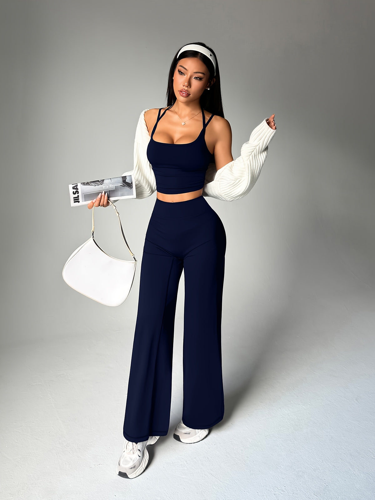 Camisole & Wide Leg Pants Set - Navy